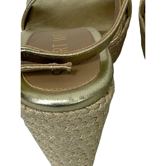 Stuart Weitzman NWOT Alex Platform Wedge Sandals Woven Raffia Gold Size 6.5 - Picture 12 of 14